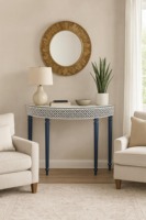 CRAFTSY HOME Table console moderne multifonctionnelle à motif géométrique, écologique et durable, avec pieds en bois bleu, pour salon, décorative