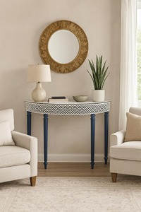 Geometric Pattern <b>Console</b> <b>Table</b> <b>Blue</b> Wood Legs Entryway Decorative Accent Furniture Handcrafted bone inlay <b>console</b> Luxury - Product Image 6