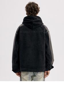 Veste en jean délavé pour homme, à capuche, col rabattu, fermeture à boutons simple, style décontracté, pour l'automne - Product Image 4