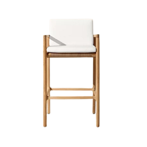 Modern Coastal Solid Teak Bar Chair Natural Rattan Back Premium Upholstered <b>Seat</b> Comfortable Luxury Counter <b>Stool</b> Design - Product Image 4