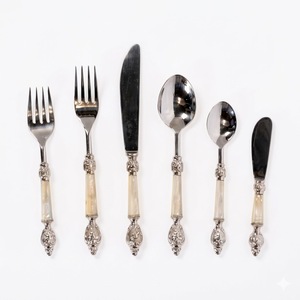 Elegant Vintage Style Silver Plated Flatware Set With Mother Of Pearl <b>MOP</b> <b>Handles</b> Dinner Forks Cutlery Set For Home And Dining - Product Image 4