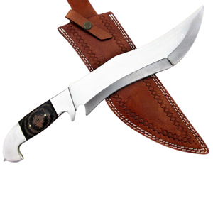 Cuchillo de caza hecho a mano de acero D2 con mango de micarta negro y marrón, hoja fija pulida, cuchillo para acampar al aire libre, funda de cuero marrón - Product Image 1