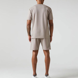 Ensemble deux pièces décontracté pour homme, gris clair, tricoté 100 % coton, respirant, écologique, sans couture, avec poche avant unie - Product Image 2