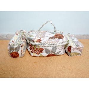 Handmade Women's Cotton Toiletry Bag Set Printed Makeup Vanity <b>Case</b> lightweight Fabric Cosmetic 3 Piece vanity with pouch set - Product Image 1