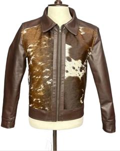 Chaqueta de cuero personalizada con flecos para hombre, elegante chaqueta de cuero genuino con pelo de vaca, talla grande, chaqueta de cuero para montar a caballo para chicos. - Product Image 1