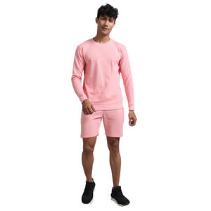 Ensemble de survêtement court décontracté pour homme, personnalisé, respirant, en molleton 100 % coton, imprimé par transfert thermique, col rond, pour la gym - Product Image 1