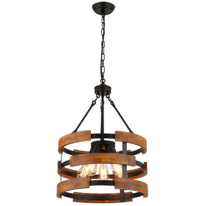Mini lampe suspendue style ferme avec accents noir mat et bois de grange, cage en acier, pour îlot de cuisine, salle à manger, chambre à coucher - Product Image 6