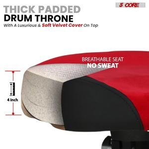 5 Core Drum Throne w Backrest 4" <b>Padded</b> <b>Stool</b> Airlift 25" Adjustable Drummer <b>Stool</b> 441Lb Capacity - Product Image 2