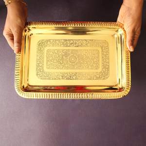 Plateau de service et d'offrande en laiton pur, décoratif, petit format, pour les fêtes et les occasions familiales, prix export. - Product Image 5