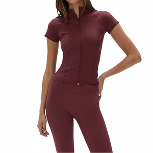 Ensemble de yoga deux pièces pour femme avec logo personnalisé, veste zippée et leggings stretch taille haute, vêtements de sport pour femme - Product Image 6