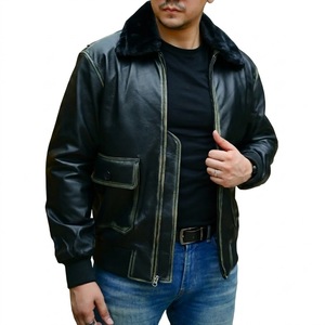 Chaqueta Bomber de Cuero Genuino para Hombre, Forro de Poliéster, Cierre de Cremallera, Cálida para Invierno, Resistente al Viento, Estilo Urbano, Bolsillos Delanteros - Product Image 4