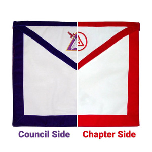 Delantal Masónico del Capítulo y Consejo del Arco Real, Reversible, Bordado a Máquina por Ambos Lados, Delantal de Color Morado y Rojo - Product Image 1