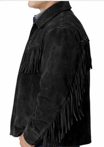 High Quality Finishing Black <b>Suede</b> Fringe <b>Jacket</b> for Men Western Cowboy Leather Coat Casual Style with Competitive Price - Product Image 3