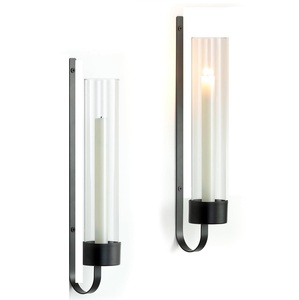 Ensemble de 2 porte-bougies muraux en fer faits à la main, durables, design moderne noir pour la décoration de la maison et de mariage - Product Image 2