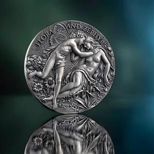 Monnaie en argent du Cameroun 2026 - Personnalisation d'usine depuis 21 ans : Zéphyr, le Dieu du Vent Occidental, et Flora, la Déesse des Fleurs - Product Image 1