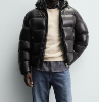 Veste d'hiver décontractée pour homme, noire, à capuche, rembourrée de duvet, coupe-vent, fermeture éclair, longueur courte, coupe régulière