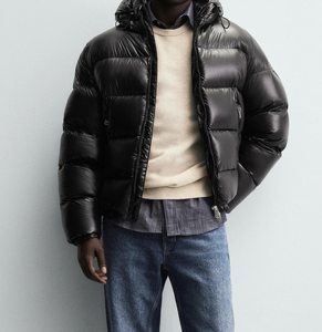 Men's <b>Black</b> <b>Hooded</b> Puffer Jacket Down Filled Windproof Zipper Closure Casual Winter <b>Coat</b> Short Length Regular Fit - Product Image 3