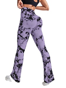 Leggings évasés sans couture Tie Dye taille haute contrôle du ventre entraînement Yoga sport pantalons en tricot pantalons minces à la mode - Product Image 1