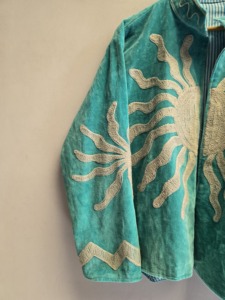 Handmade Teal Velvet Suzani <b>Jacket</b> for Women Bold <b>Silver</b> Sun Embroidery Boho Chic Ethnic Winter Coat Wholesale Fashion Export - Product Image 4