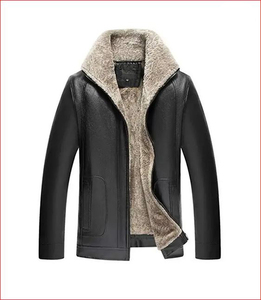 Veste de moto en cuir véritable pour homme, couleur noire et orange, avec doublure en fausse fourrure, coupe-vent, manteau d'hiver pour motard - Product Image 3