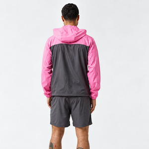 Conjunto de cortavientos con capucha y bloques de color para hombre, chaqueta ligera con cremallera y pantalones cortos a juego, ropa deportiva informal para correr y actividades al aire libre para hombre - Product Image 2
