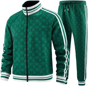 2026 Men Tracksuit Green Plaid Full <b>Zip</b> Stand Collar Side Pockets Polyester Sporty Autumn Style Regular Fit Adult Casual Wear - Product Image 3