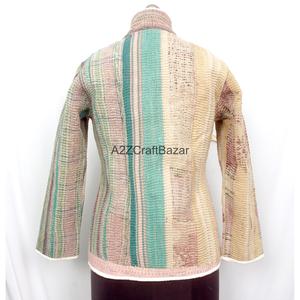 Unisex Handmade <b>Kantha</b> <b>Jacket</b> in Hot Pink Denim Style Cotton Quilted Full Sleeve Winter <b>Jacket</b> for Autumn & Spring Party Wear - Product Image 3
