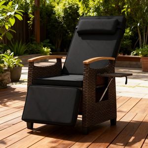 Adjustable <b>Backrest</b> and Footrest Patio Wicker Recliner Chair Garden Chairs - Product Image 1