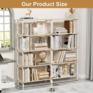 Stile industriale Vintage a 5 livelli grande libreria in metallo bianco con finitura marrone libreria aperta per soggiorno a casa ufficio - Product Image 1