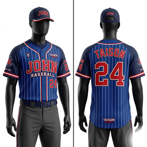 Maillot de baseball personnalisé sublimé, 180 GSM, polyester premium, blanc, bleu ciel, rayures fines, uniforme d'équipe - Product Image 5