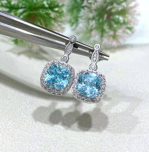 Vintage Aquamarine White Topaz Earrings Sterling Silver Gemstone Earrings Elegant Jewelry Gift Women - Product Image 6