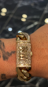 Pulsera de Aleación Plateada Estilo Hiphop para Hombre, Diseño Vintage Cubano con Diamantes, Cadena Gruesa, Joyería de Fiesta - Product Image 3
