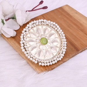 Green Cats'eye & Pearl Gemstone Floral Design Boho <b>Silver</b> Plated <b>Adjustable</b> Big <b>Ring</b> - Product Image 4
