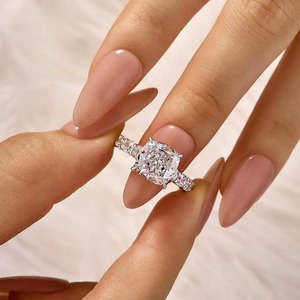 925 Moissanite Classic <b>Cushion</b> Cut Engagement <b>Ring</b> Travel <b>Ring</b> In Sterling Silver White Gold Plated Moissanite <b>Ring</b> for Women's - Product Image 3