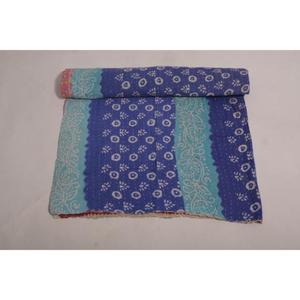 Vintage <b>Indian</b> Kantha Quilt Floral Printed Handmade Cotton <b>Throw</b> Eco Friendly Boho Reversible Bedspread Decor - Product Image 3