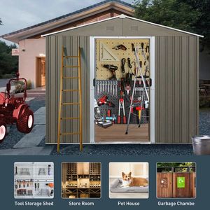 8ft X 6ft Outdoor Metal <b>Storage</b> Shed with Window <b>Grey</b> Color - Product Image 3