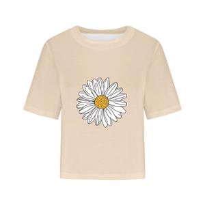 Plus Size Workout Crop Top Three Quarter Sleeve Crew Neck Print Knitted Polyester Spandex Casual Loose Fit T-Shirts For Women - Product Image 3