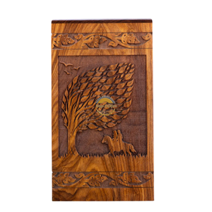Urne Arbre de Vie Artisanale & Urne Funéraire en Bois Naturel avec Époxy Bleu, Boîte à Cendres Artistique, Souvenir Commémoratif par AYAANS - Product Image 1