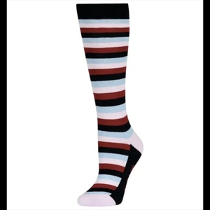 Chaussettes d'équitation pour femmes, hauteur genou, motif rayé, noir, rouge, blanc, bleu, chaussettes d'équitation, coupe classique - Product Image 1