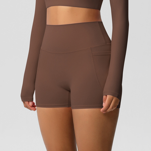 <b>Women's</b> Solid Color High Waist Sport <b>Shorts</b> With Pockets Knitted Spandex Polyester Quick Dry Regular Fit - Product Image 2