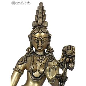 Sculpture en laiton de 9 pouces faite à la main de la déesse debout Tara déesse bouddhiste tibétaine fabriquée en Inde pour les cadeaux et l'idole de décoration intérieure - Product Image 4