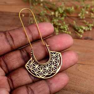 Pendientes de Aro Geométricos de Plata Hechos a Mano con Calado, Largos con Gancho, Estilo Bohemio Tribal, Pendientes de Declaración para Mujer, Joyería al por Mayor para Bodas - Product Image 4