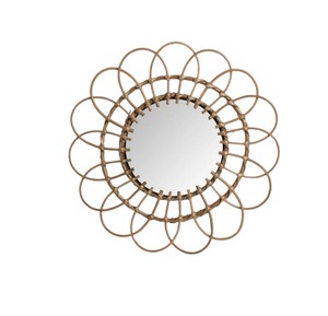 Miroir mural rond en rotin style bohème, fait main, pour chambre d'enfant, décoration murale en pétales naturels, tendance - Product Image 3