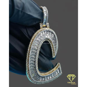 Collar con colgante de letra C estilo Hip Hop, con diamantes cultivados en laboratorio, cadena de oro, joyería llamativa, regalo. - Product Image 3
