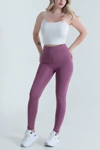 Leggings de yoga taille haute unis respirants, longueur intégrale, avec design froncé aux fesses en dentelle, sans couture, taille élastique, Spandex/Polyester - Product Image 3