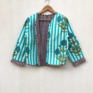 Knitted Cotton <b>Quilted</b> Reversible New Print Breathable Stripe Party Wear Handblock Printed <b>Jacket</b> Gift For Women Wholesale - Product Image 1