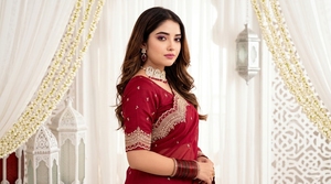 AARA Fashion <b>Maroon</b> Embroidered <b>Saree</b> Blouse for Women Wedding Traditional Indian/Pakistani Style Floor-Length Polyester Sun - Product Image 4