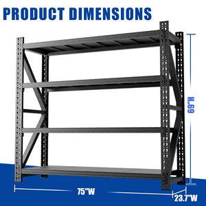 Étagères de garage robustes, capacité de 6000 lb, extra larges, en métal, réglables, 69"H x 75"W x 23.7"D, unité de stockage industrielle - Product Image 2