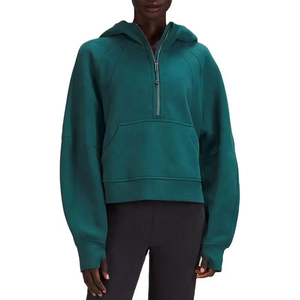 Sweat-shirt unisexe blanc à capuche et demi-zip en polaire, coupe régulière, oversize, uni, décontracté, avec poche, tricoté, respirant, séchage rapide, hiver - Product Image 2