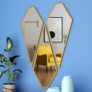 New design abstract Geometric gold color wall <b>mirror</b> set customized size color shape available for bedroom dining space - Product Image 4